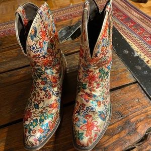 Roper Gold Floral Ankle Cowboy Boots